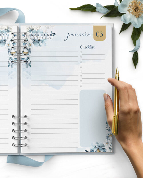 Agenda Digital Permanente 1 Dia Por Página Floral Azul