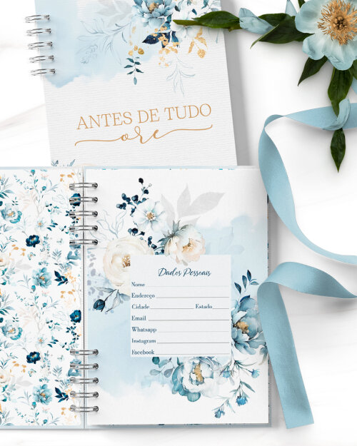 Arquivo Agenda 2027 2 Dias por Página COM VERSÍCULOS Floral Azu