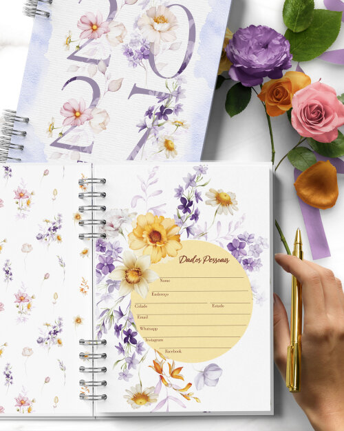 Agenda 2027 1 Dia Por Página com Horários Floral Encanto