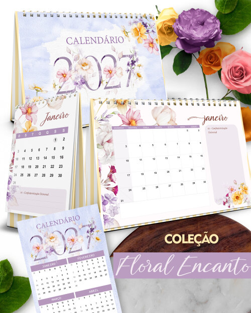Arquivo Kit Calendários 2027: A5, A6 e Marca Página Encanto