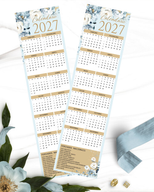Arquivo Digital Kit Calendários 2027 Coleção Floral Azul