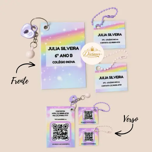 Kit 3 Tags de Identificação Segurança Infantil Personalizadas com QR Code WhatsApp – Resistentes