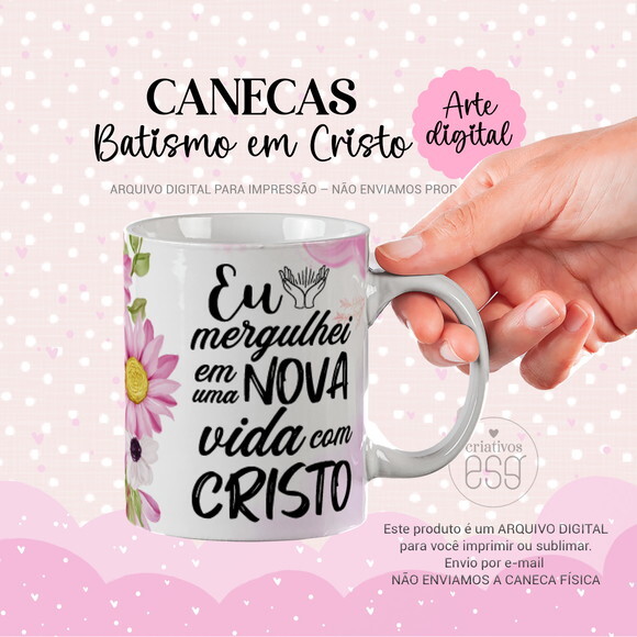 Arte Digital Caneca Batismo Personalizada - 4 Modelos