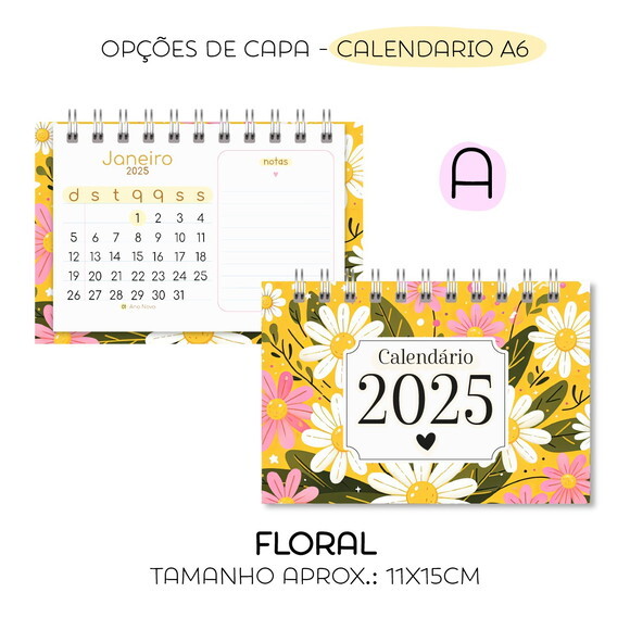 Calendário de Mesa 2025 Floral Feminino A6 Horizontal