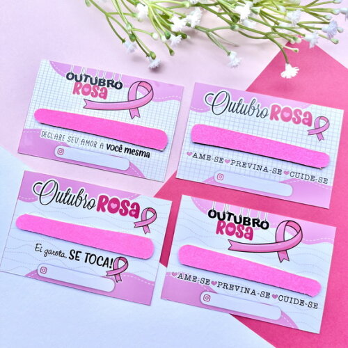 50 Card Lixa Outubro Rosa Lembrancinha