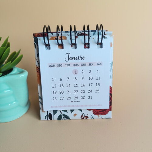 Mini Calendário de Mesa 2025 Floral Outono
