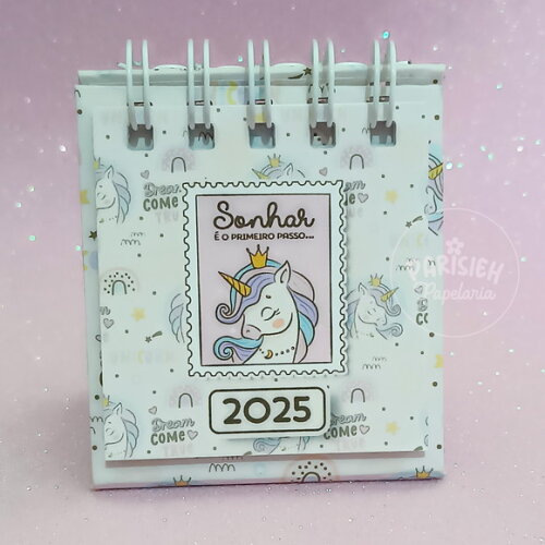Mini Calendário de Mesa 2025 Unicórnio