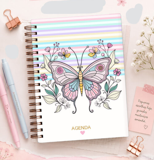 Agenda 2027 Feminina Borboleta Personalizada 2 Dias por Pág - C?