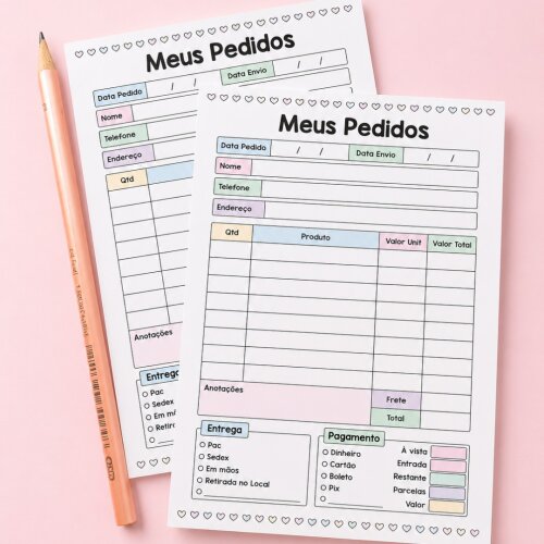 Bloco Talão de Pedidos A6 Colorido Minimalista | 50 Folhas para Ateliê e Loja