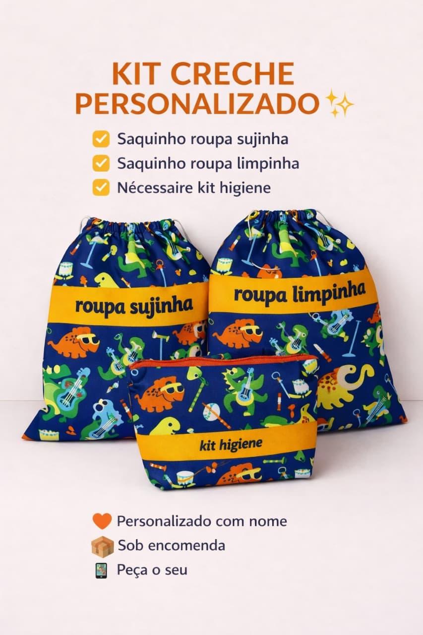 kit creche dinossauro saquinho sujinha limpinha organizador mater