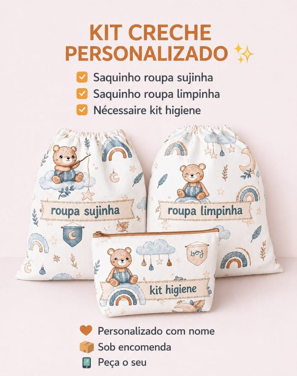 kit creche saquinho sujinha limpinha organizador maternidade
