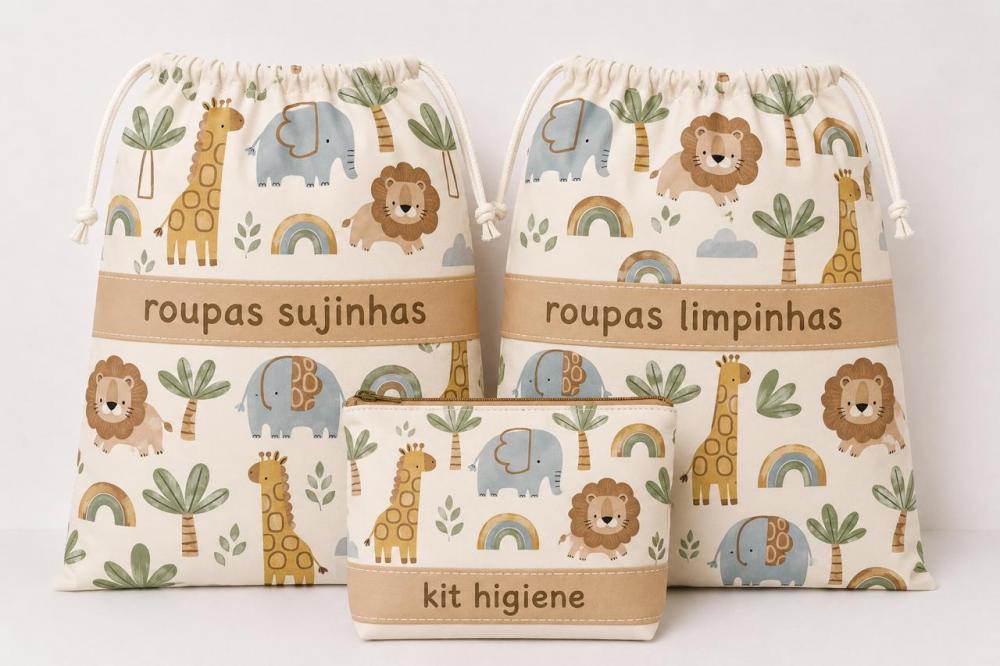 kit creche sujinha limpinha organizador de mala saquinho