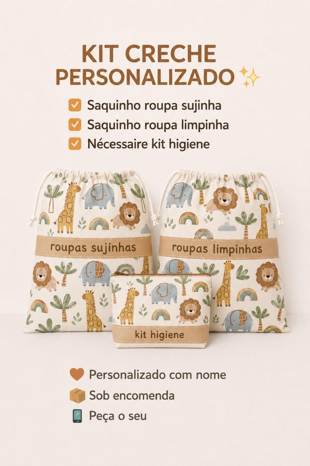 kit creche sujinha limpinha organizador de mala saquinho