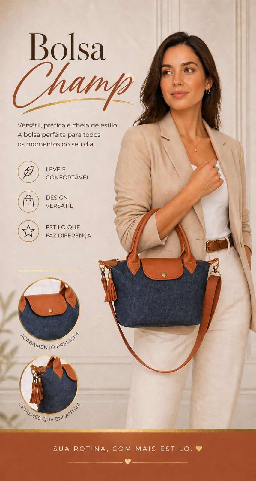 Bolsa champ feminina jeans tamanho P