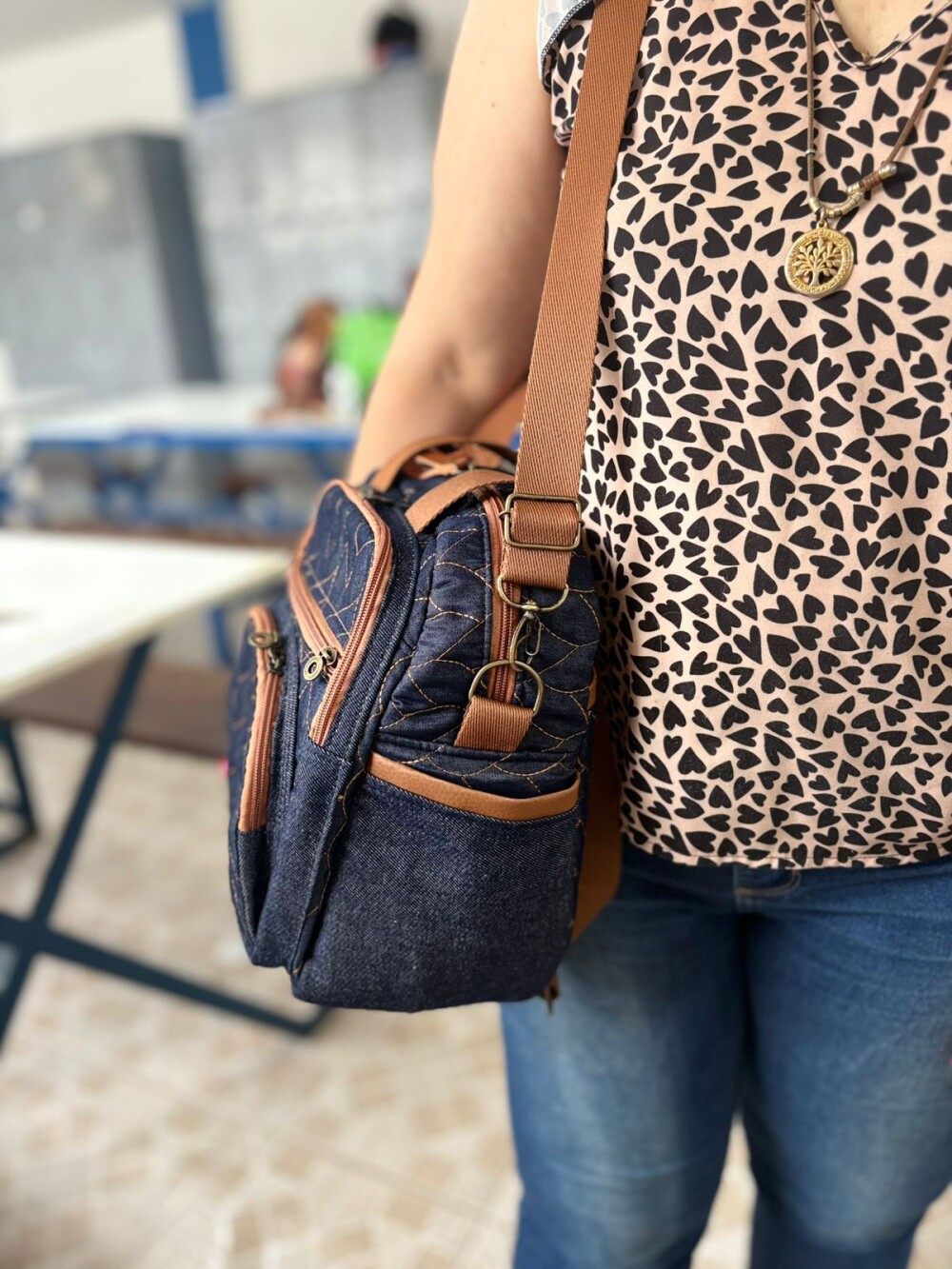 Bolsa feminina jeans 3 em 1 personalizada