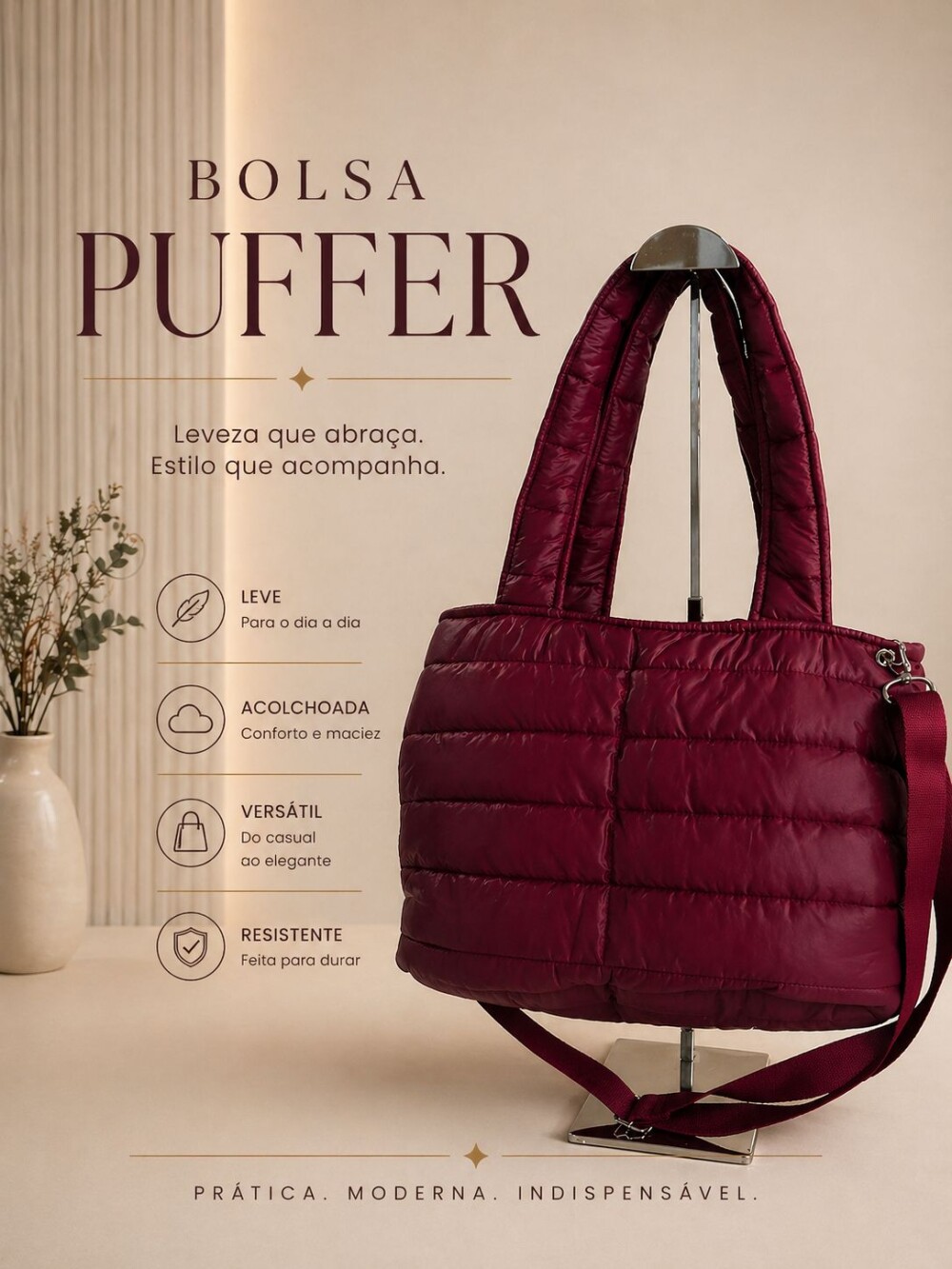 bolsa feminina puffer vinho