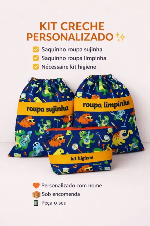 kit creche dinossauro saquinho sujinha limpinha organizador maternidade