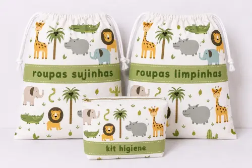 kit creche sujinha limpinha organizador de mala saquinho