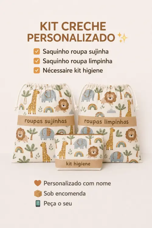 kit saquinho de roupa e necessaire personalizado com nome