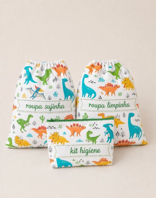 kit creche escola maternidade viagem enxoval infantil dinossauro
