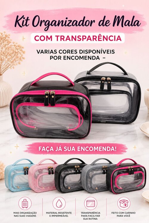 kit organizador de mala com transparencia varias cores