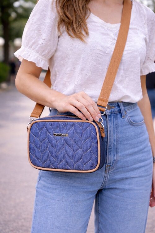 bolsa feminina transversal tira colo tecido jeans
