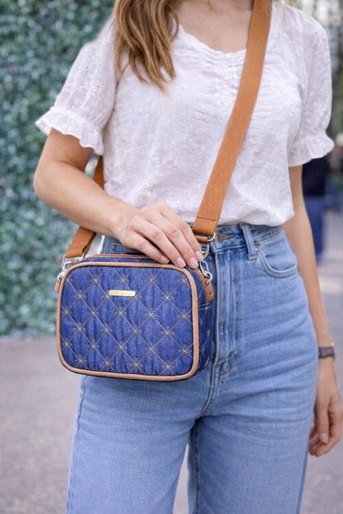 bolsa feminina transversal tira colo tecido jeans