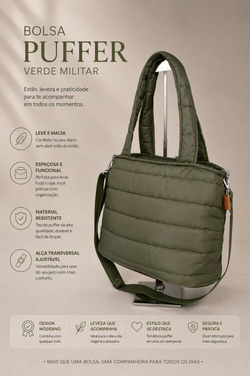bolsa feminina puffer verde