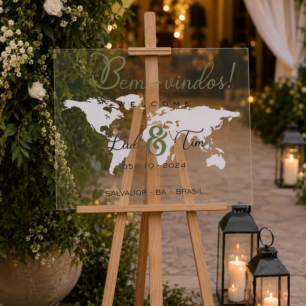 Placa de Boas-Vindas para Casamento em Acrílico Personalizada