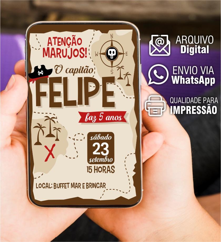 CONVITE INFANTIL PIRATA MAPA DO TESOURO - ARTE DIGITAL