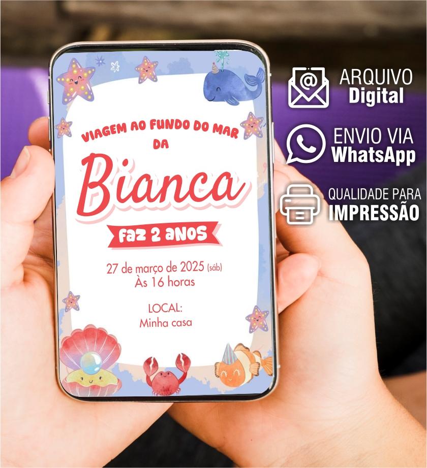 CONVITE INFANTIL - FUNDO DO MAR FOFO MENINA - ARTE VIRTUAL