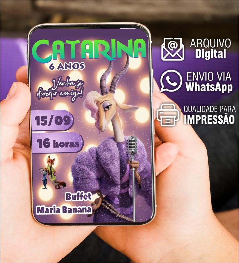 CONVITE INFANTIL - GAZELLE ZOOTOPIA - ARTE VIRTUAL