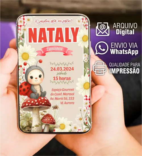 CONVITE INFANTIL JARDIM E JOANINHA - ARTE VIRTUAL