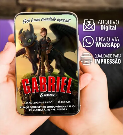 CONVITE INFANTIL COMO TREINAR O SEU DRAGÃO - ARTE VIRTUAL