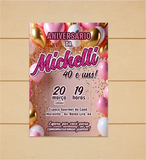 CONVITE ANIVERSÁRIO ADULTO FEMININO - ARTE VIRTUAL