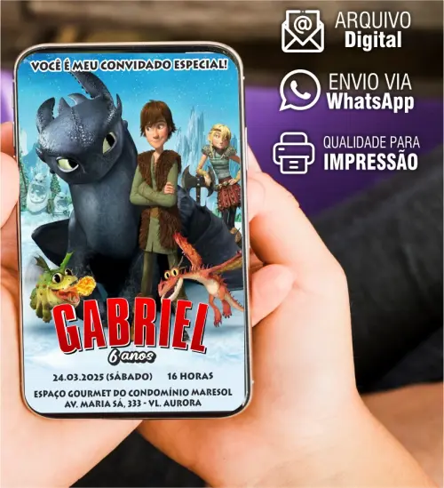 CONVITE INFANTIL COMO TREINAR O SEU DRAGÃO - ARTE VIRTUAL