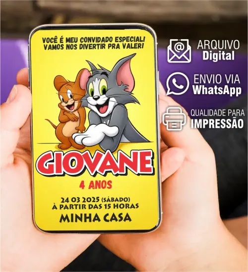 CONVITE INFANTIL TOM E JERRY - ARTE VIRTUAL