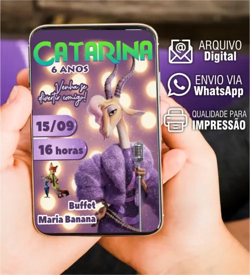 CONVITE INFANTIL - GAZELLE ZOOTOPIA - ARTE VIRTUAL
