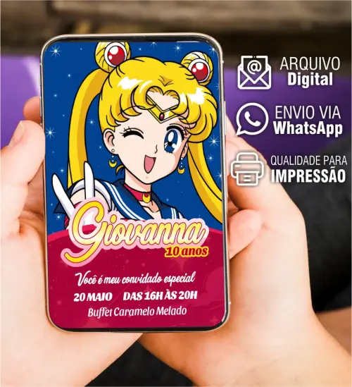 CONVITE INFANTIL - SAILOR MOON - ARTE VIRTUAL