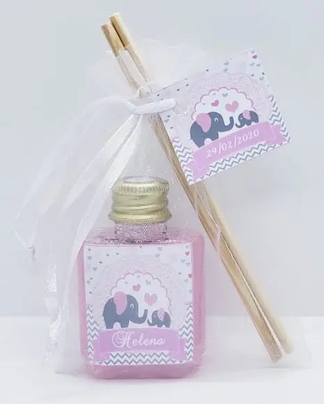 Kit Luxoso Aromatizador Elefante Rosa Saquinho de Organza