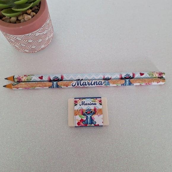 2 Lápis + Borracha Lilo Stitch