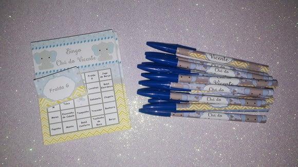 Cartela de Bingo + Caneta Personalizada Elefantinho