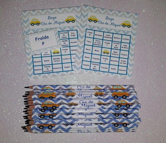 Cartela de Bingo + Lápis Personalizado Carrinho