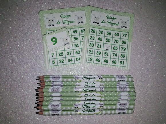 Cartela de Bingo + Lápis Personalizado Ovelhinha