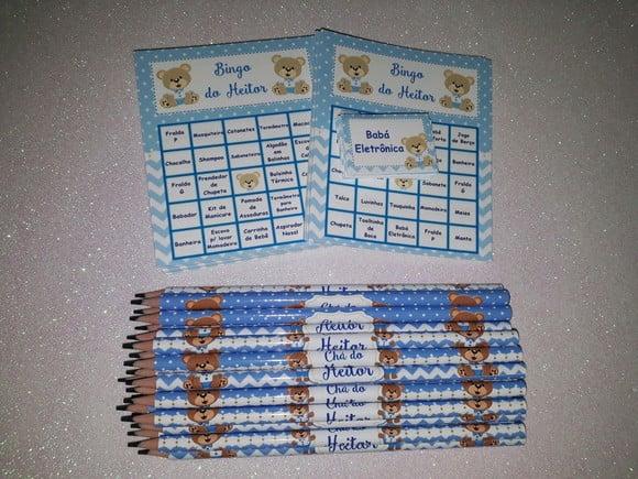 Cartela de Bingo + Lápis Personalizado Ursinho