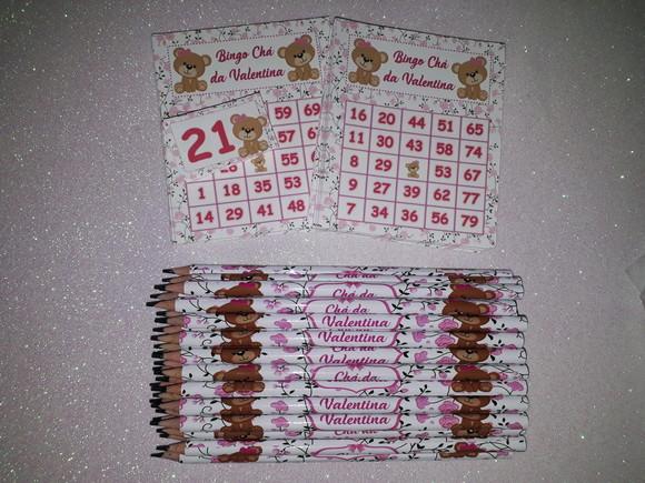 Cartela de Bingo + Lápis Personalizado Ursinha
