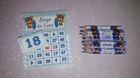 Cartela de Bingo + Mini Lápis Ursinho
