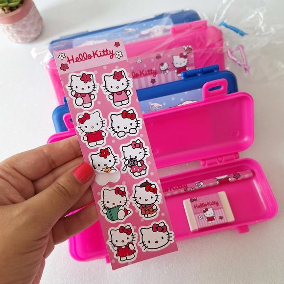 Estojo, Lapis, Borracha, Cartela de Adesivo Hello Kitty