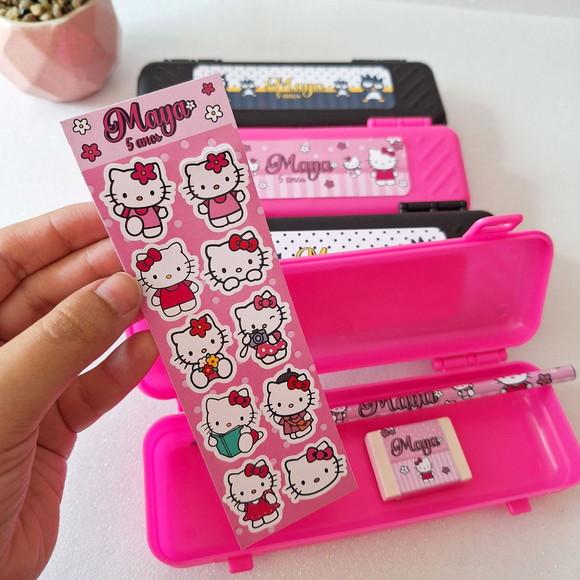 Estojo, Lapis, Borracha, Cartela de Adesivo Hello Kitty