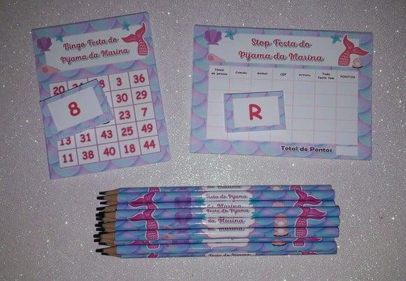 Kit 2 Brincadeiras + Lápis Festa do Pijama Sereia